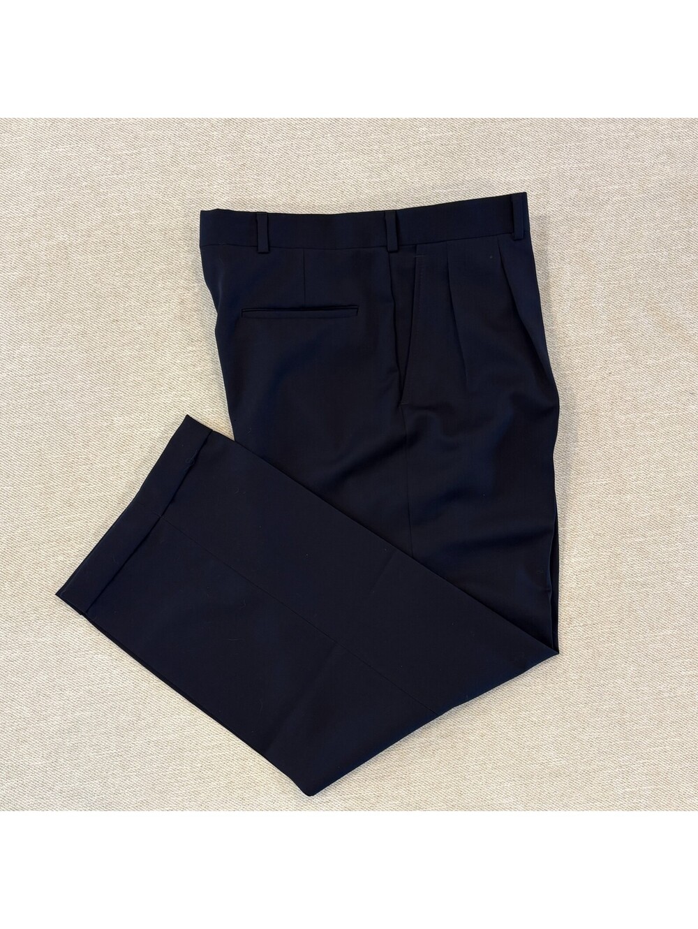 Vintage Burberrys Mens Pleated Cuffed Dress Trousers Dark Navy Wool Slacks 34x27